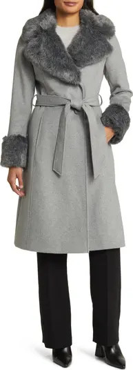 Via Spiga Wool Blend Belted Coat with Faux Fur Trim | Nordstrom | Nordstrom