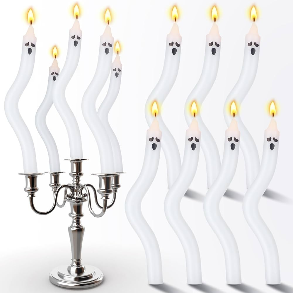 MTLEE 12 Pcs Large Halloween Ghost Candles White Ghost Candles Realistic Peppermint Candles for H... | Amazon (US)
