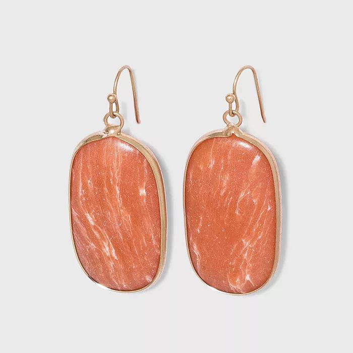 Semi-Precious Peach Aventurine Oval Stone Drop Earrings - Universal Thread™ Dusty Peach | Target