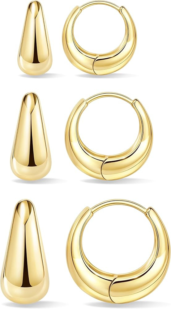 Small Sterling Silver Huggie Hoop Earrings Set for Women, Hypoallergenic 14K Gold Plated Hoops St... | Amazon (US)