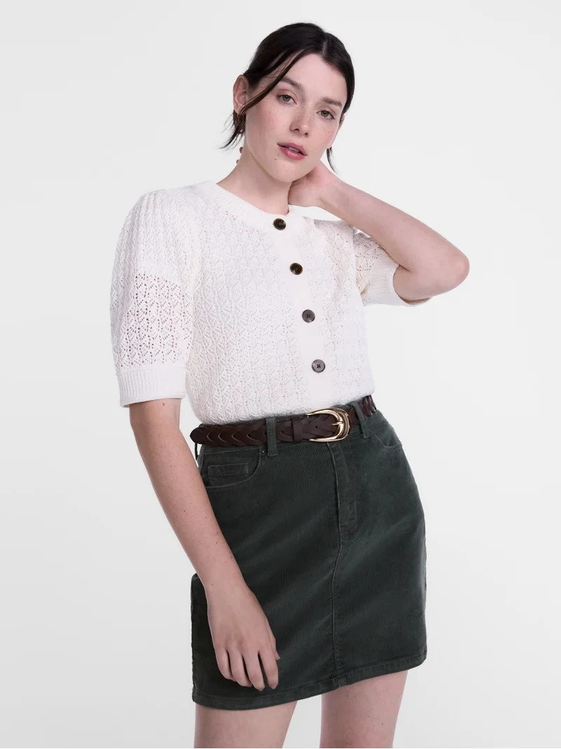 Scenario Women's Crewneck Cardigan with Short Sleeves, Lightweight, Sizes XS-XXXL | Walmart (US)