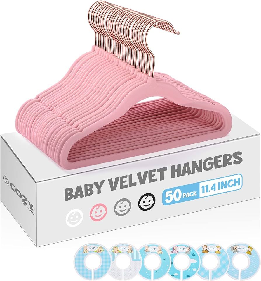 COZYMOOD Velvet Baby Hangers for Closet, 50 Pack, Non-Slip, Space Saver, Ultra-Thin, Small Hanger... | Amazon (US)