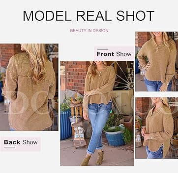 Dokotoo Womens Casual Button V Neck Long Sleeve Shirts Oversized Solid Blouses Tops | Amazon (US)