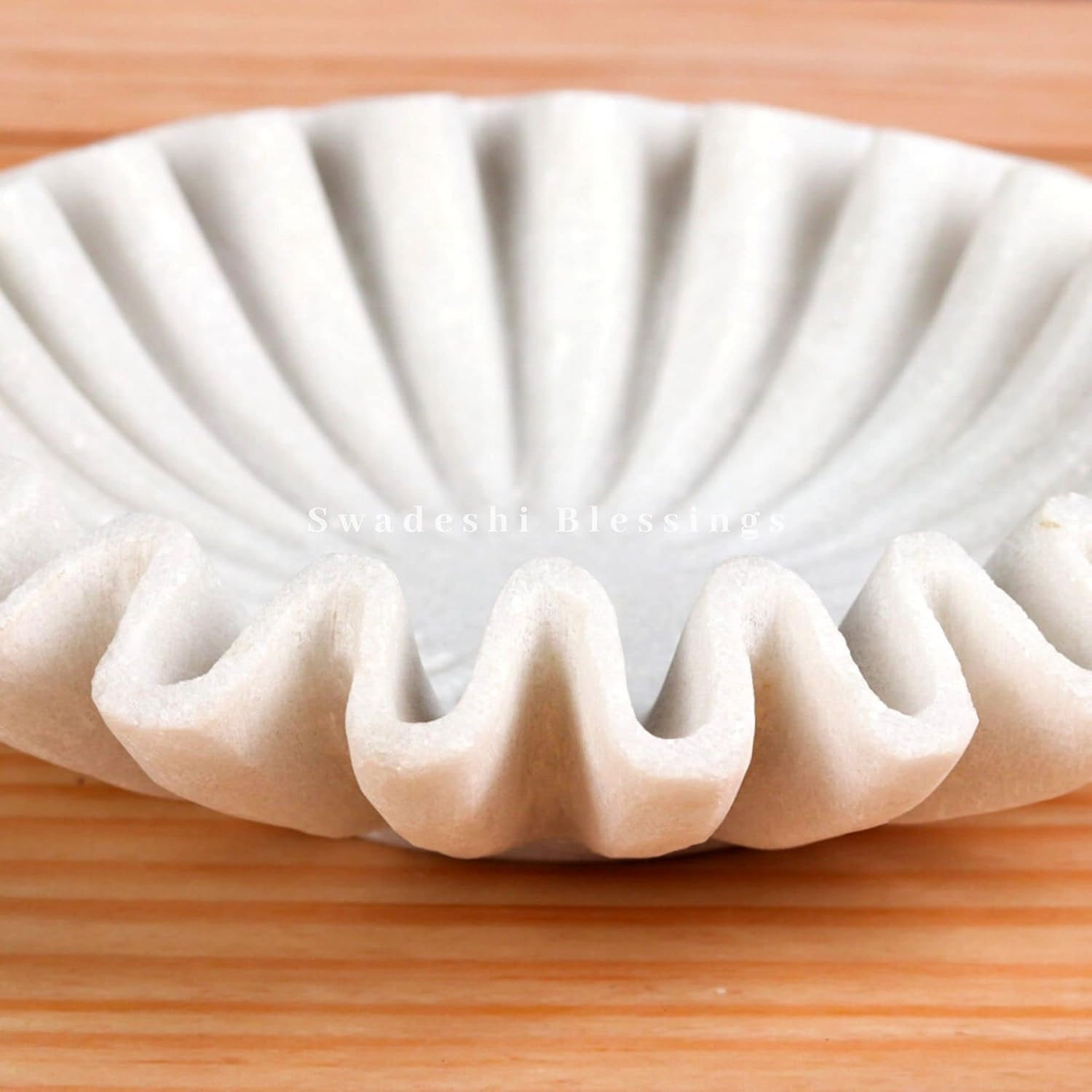 SWADESHI BLESSINGS HandCrafted Marble Ruffle Bowl/Antique Scallop Bowl/Fruit Bowl/Vintage Ring Di... | Amazon (US)