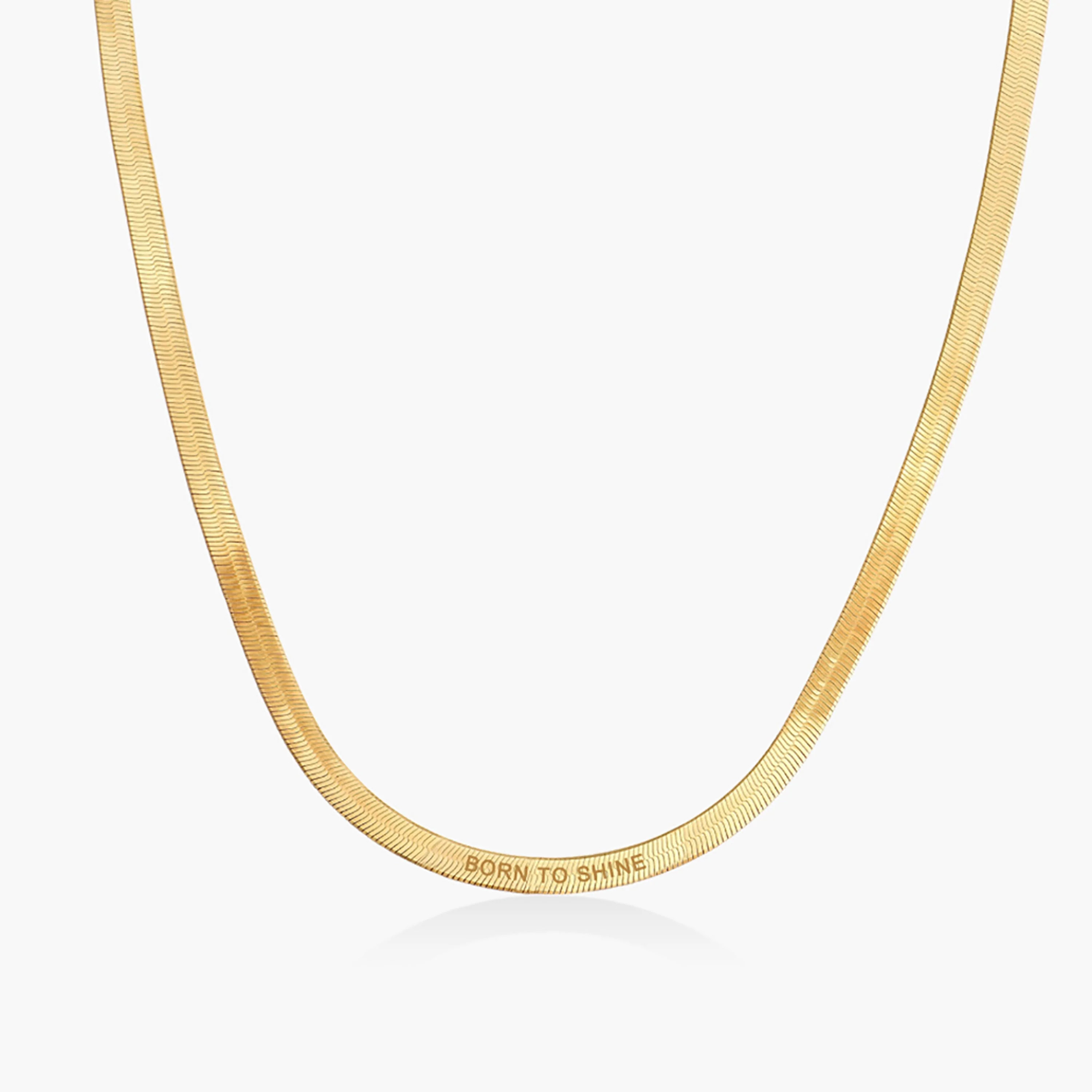Pre Engraved "Born to Shine" Herringbone Thin Chain Necklace | Shop Simon