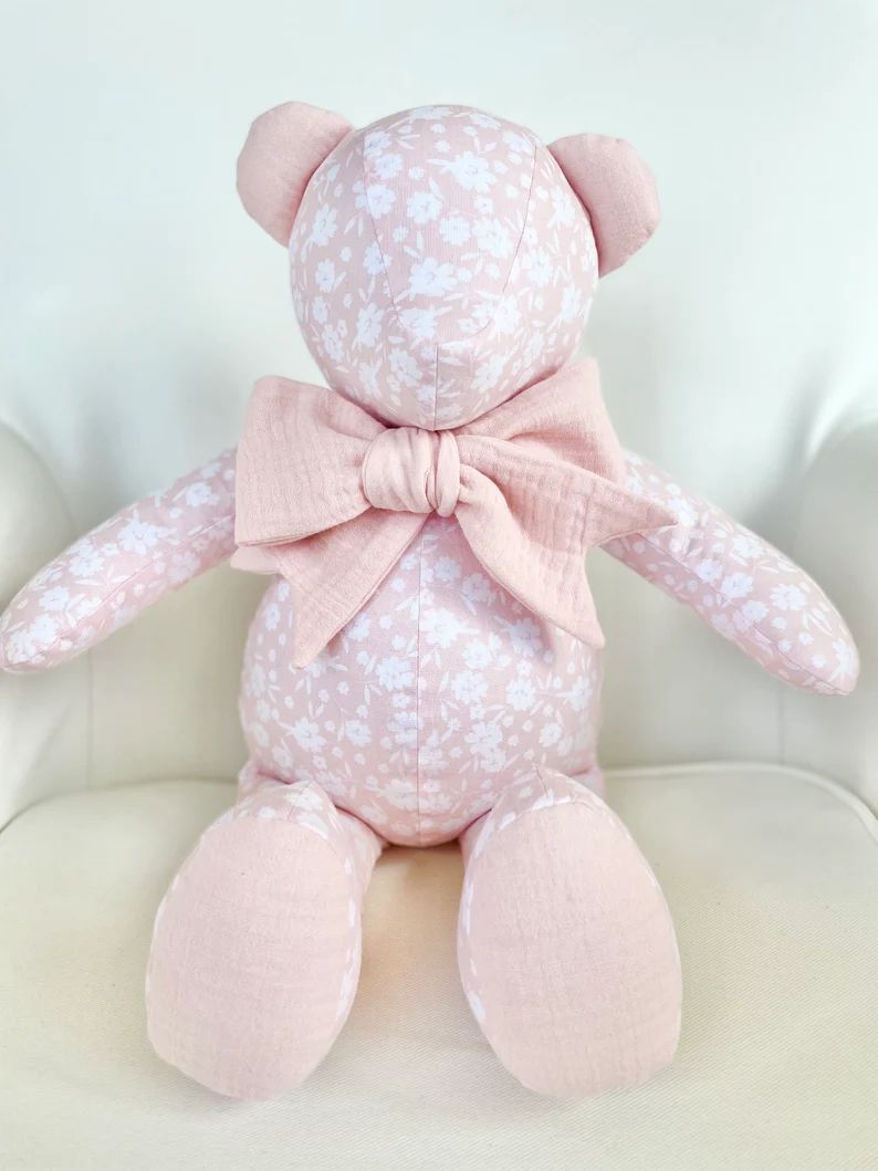 MADE to ORDER - Charlotte - Handmade Pink Floral Teddy Bear with Pink Muslin Accents | Etsy (US)