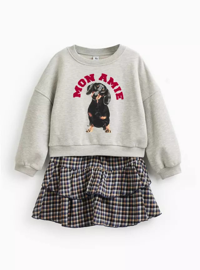 Grey Dog Print Sweat & Skirt Set 8 years | Tu Clothing