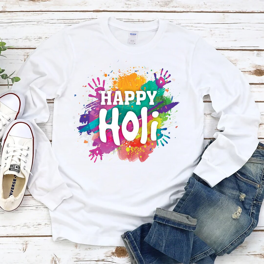 Happy Holi Family Long Sleeve T-shirt, Hindu Spring Unisex Long Sleeve Shirt, Happy Holi Color Sh... | Etsy (US)