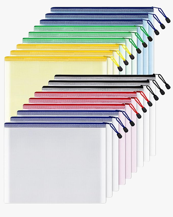 SUNEE Plastic Mesh Zipper Pouch 9x13 in (6 Colors, 18 Packs),Extra Large Water-Resistant Zip Bag ... | Amazon (US)