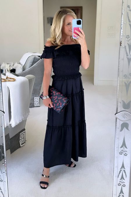 Gorgeous, deep, navy off the shoulder, maxi dress with ruffle detailing. The waist detailing make such a flattering fit! Run true to size I’m wearing an extra small and 5’2” tall.
Comes Xs-xxxl
Under $100 and $98!

#LTKSeasonal #LTKover40 #LTKstyletip