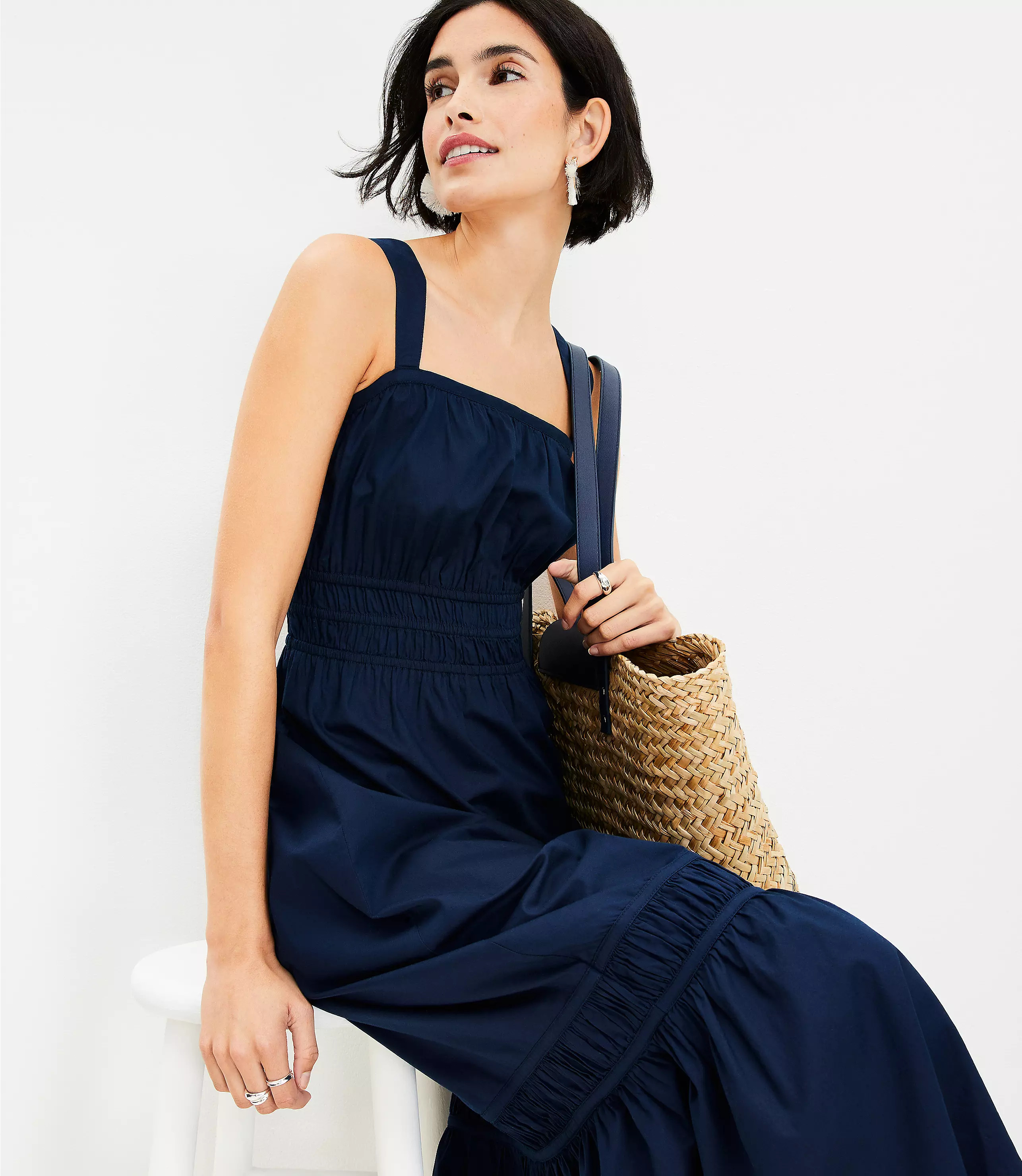 Shirred Flounce Maxi Dress | LOFT