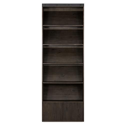 Smith Rustic Dark Brown Solid Pine Wood Black Iron Closed Back Single Bookshelf | Kathy Kuo Home