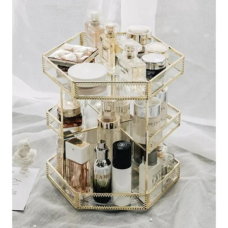 360 Rotating Makeup Organizer Spinning Cosmetic Makeup Swivel Antique Storage Box Mirror Glass Beaut | Walmart (US)