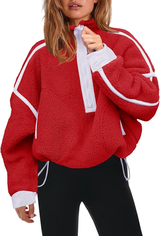 Panadila Womens Half Zip Sherpa Fleece Pullover Soft Oversized Sweatshirt with Pockets Warm Fuzzy... | Amazon (US)