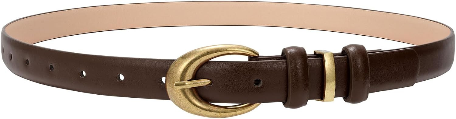 Women Leather Belt for Jeans Pants Fashion Ladies Skinny Faux Leather Dress belt with Gold Buckle | Amazon (US)