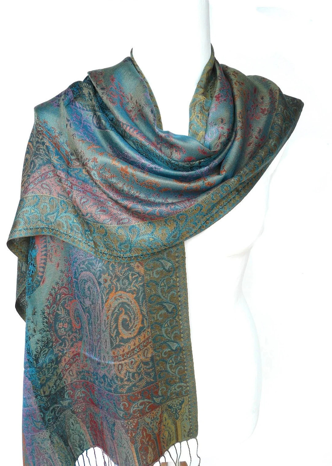 Reversible Teal/ Green Silk Scarf, Wrap, Pashmina, Head Scarf, Autumnal Colours Casual or Formal.... | Etsy (UK)