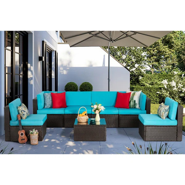 Arleht 7 Piece Rattan Complete Patio Set with Cushions | Wayfair North America