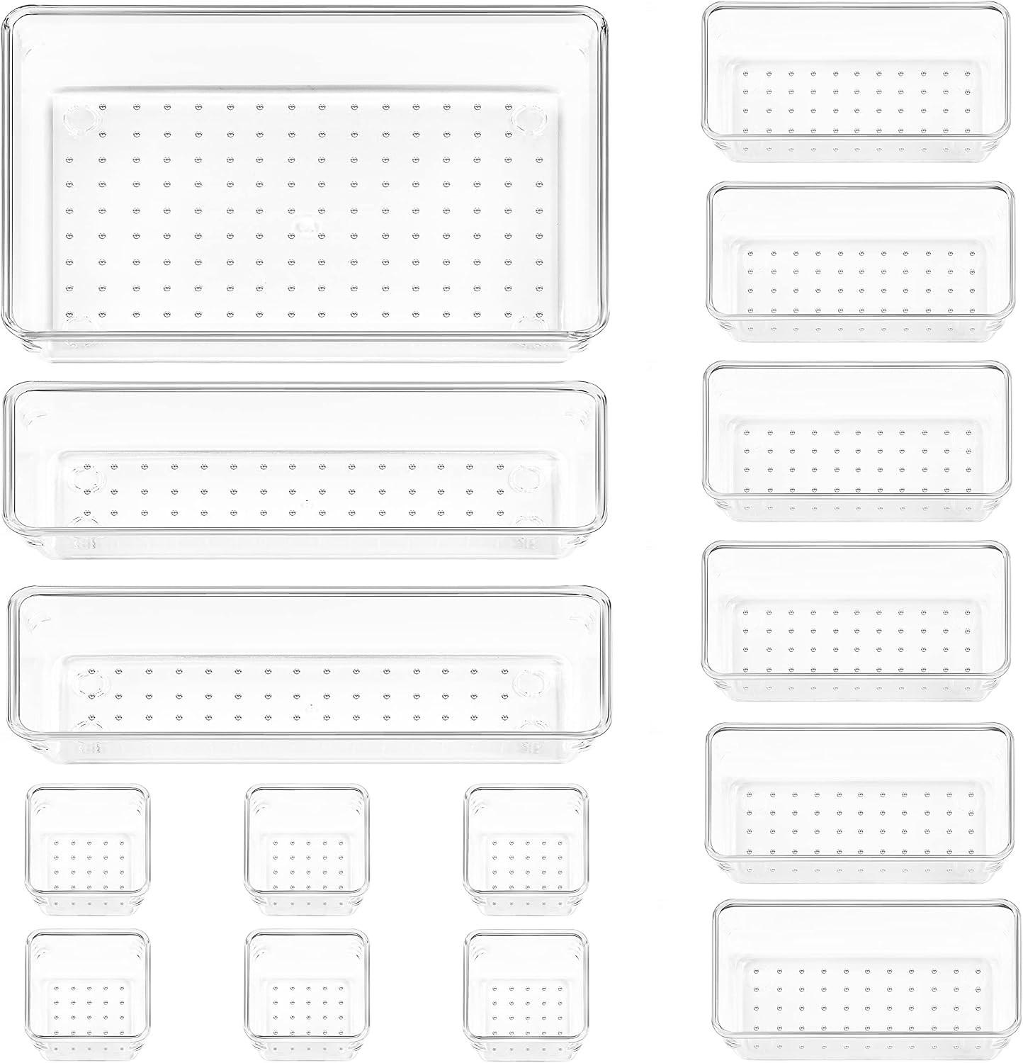Vtopmart 15 PCS Clear Plastic Drawer Organizers Set, 4-Size Versatile Bathroom and Vanity Drawer Organizer Trays, Storage Bins for Makeup, Bedroom, Kitchen Gadgets Utensils and Office | Amazon (US)