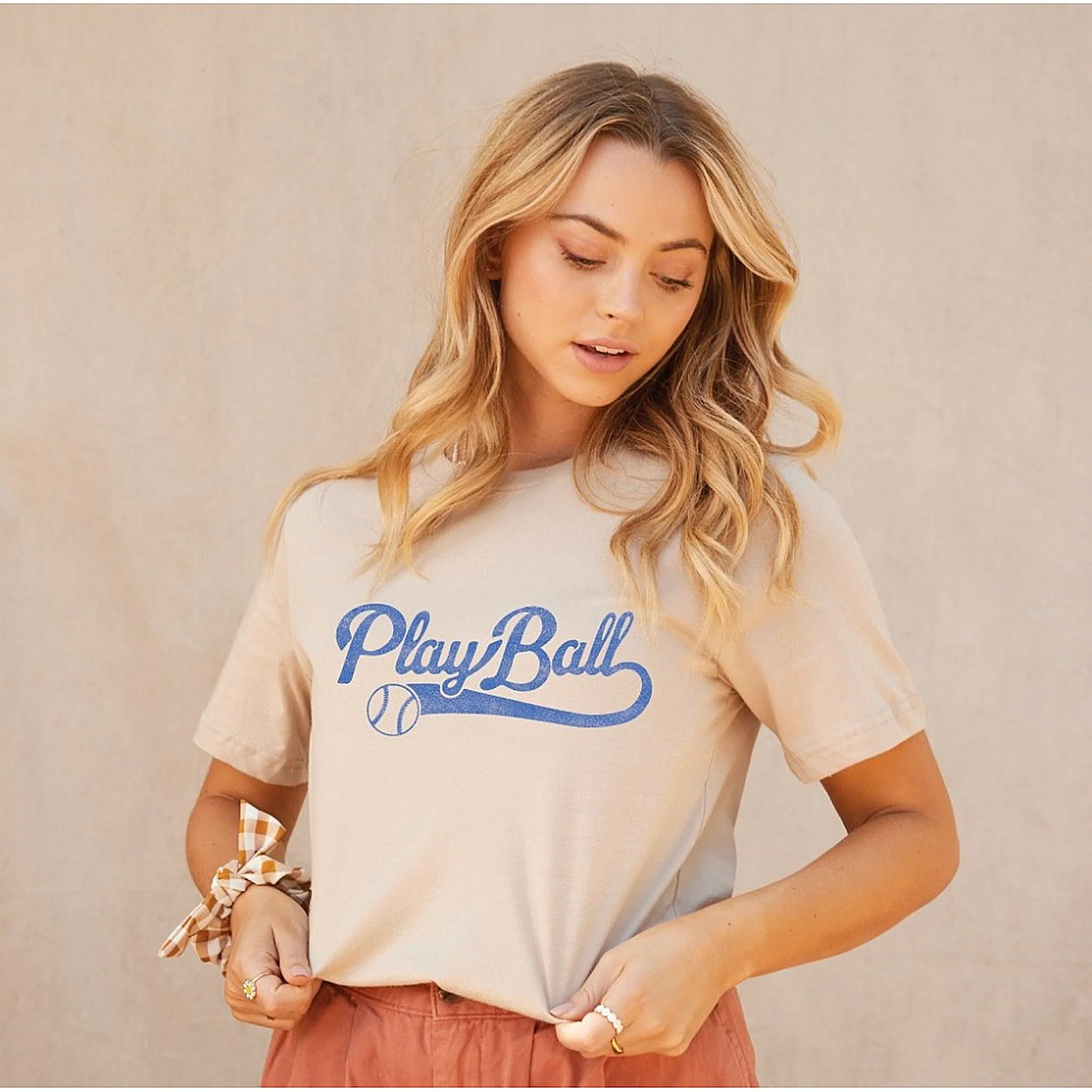 Play Ball Women's Graphic Tee, Tan | SpearmintLOVE