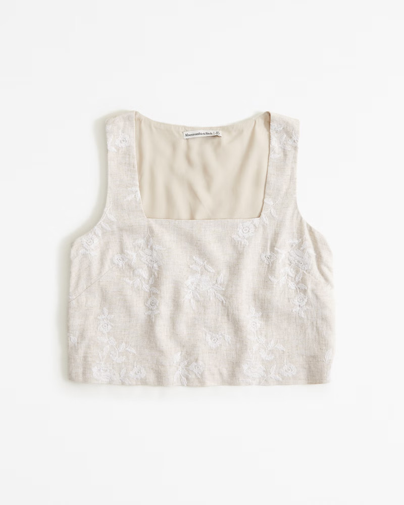 Women's Linen-Blend Embroidered Squareneck Set Top | Women's Matching Sets | Abercrombie.com | Abercrombie & Fitch (US)