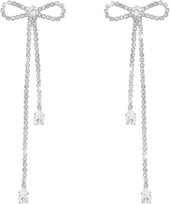 Luxval Rhinestones Earrings for Women silver rhinestone earrings Sparkly Long Linear Dangle Earri... | Amazon (US)