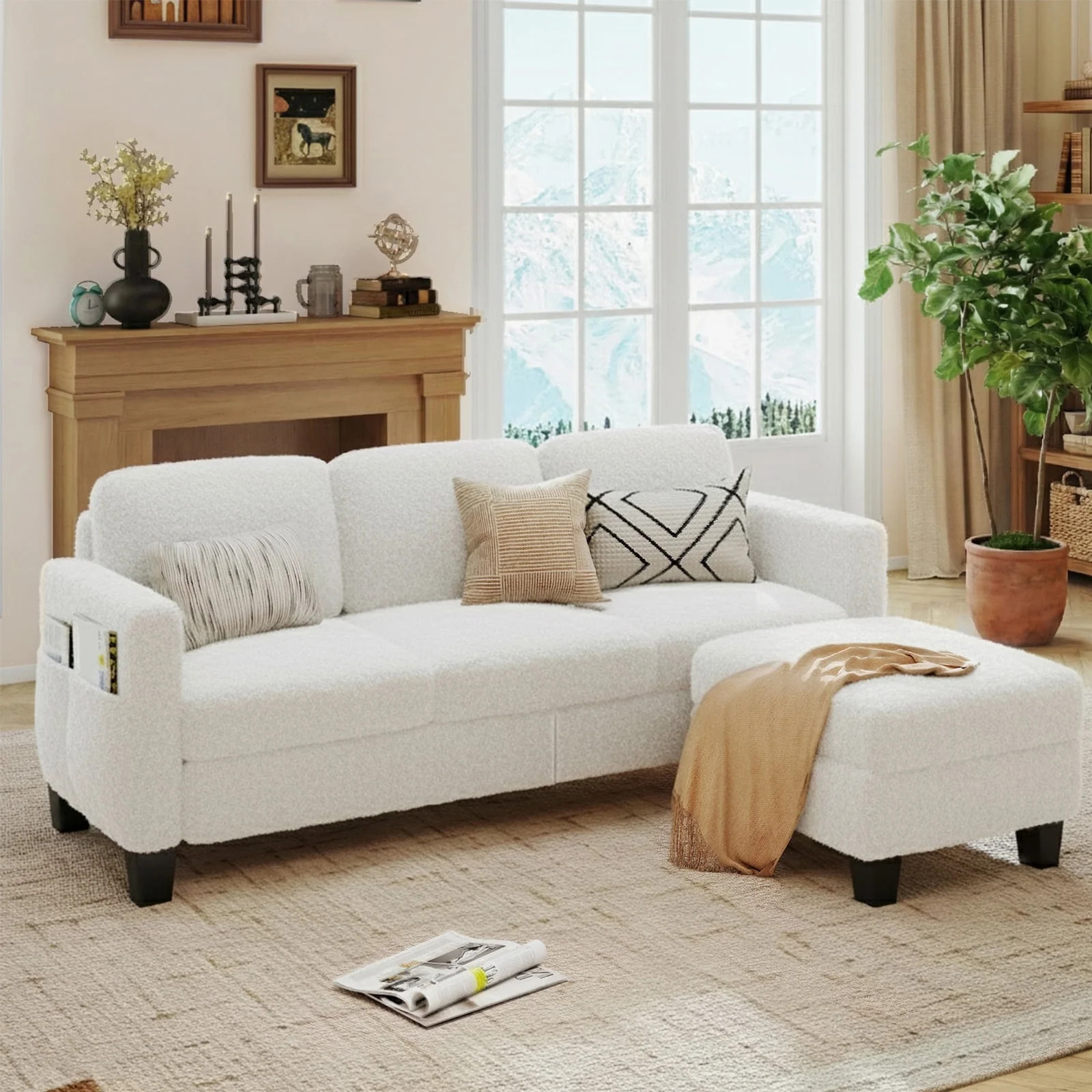 Pinmoco L-Shaped Sectional Sofa Couch for Living Room, 3 Seat Teddy Fabric Convertible Modular So... | Walmart (US)