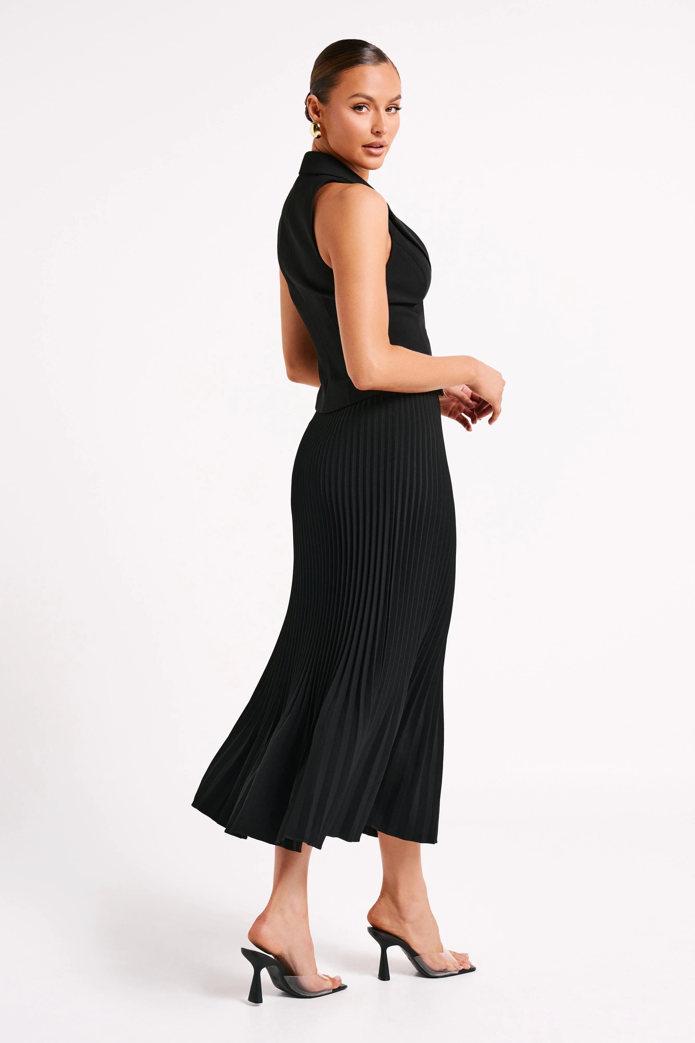 Twyla Pleated Suiting Maxi Skirt - Black | MESHKI US