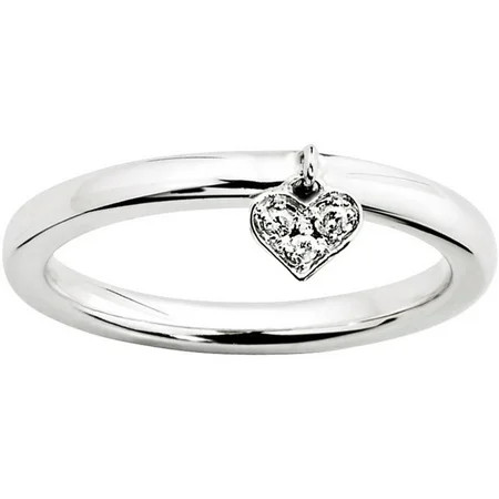 Diamond Sterling Silver Dangle Heart Ring | Walmart (US)