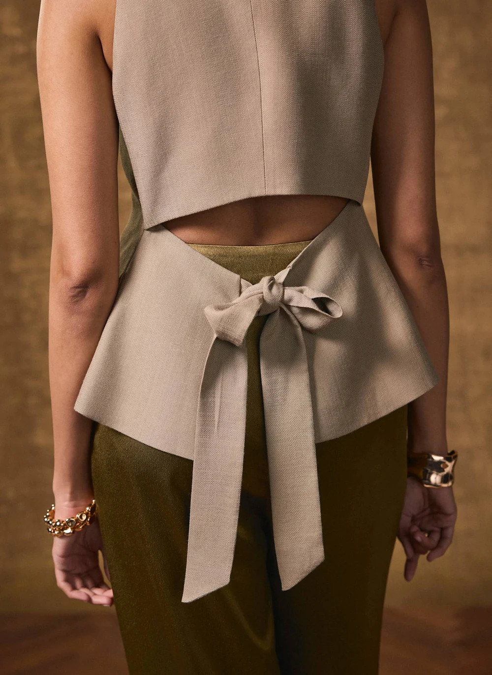 Neutral Asymmetric Backless Waistcoat | Mint Velvet