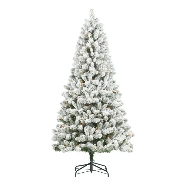 Holiday Time 6.5ft Pre-Lit Flocked Frisco Pine Christmas Tree, Green, 6.5', Clear | Walmart (US)