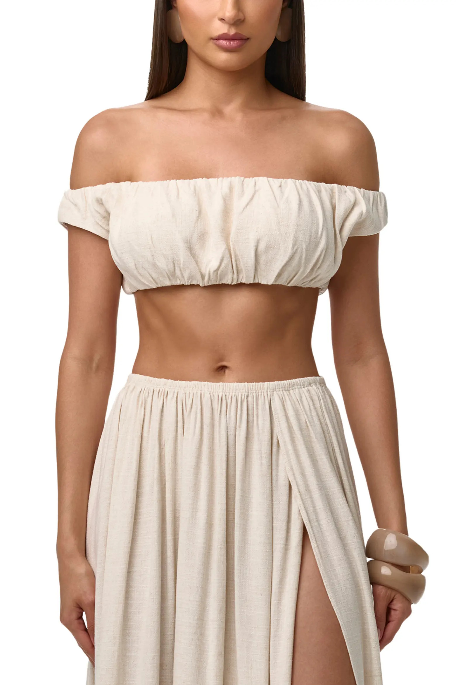 Naked Wardrobe Shirred Off the Shoulder Crop Top (Women) | Nordstrom | Nordstrom