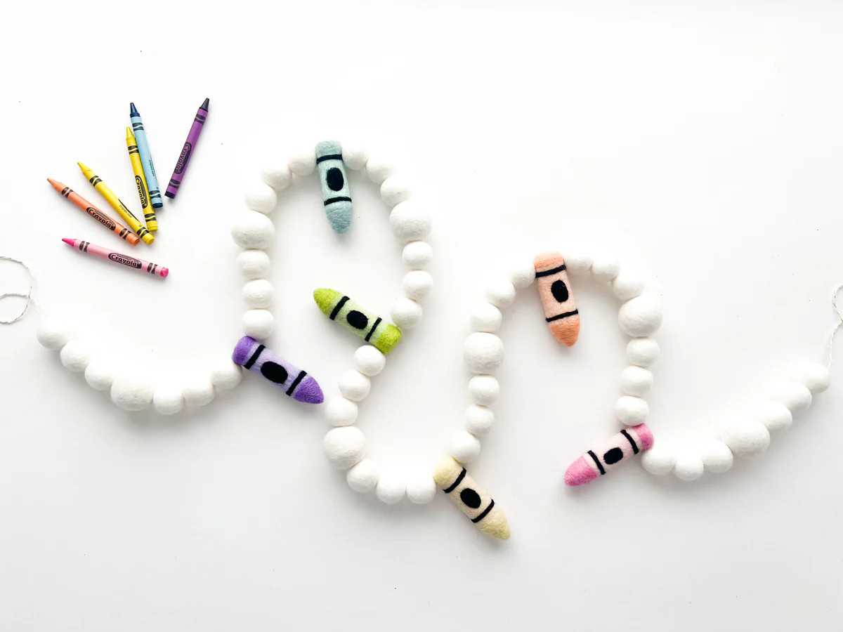 Simple Pastel Colors Crayon Felt Ball Garland | Pearl & Jane