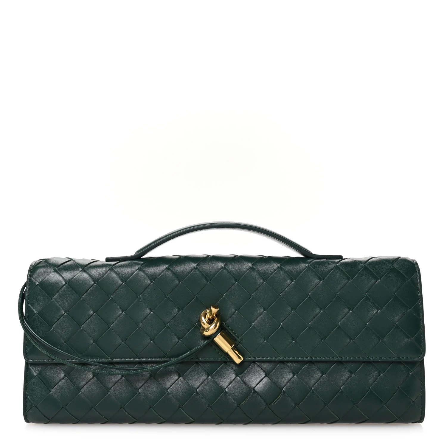 Nappa Intrecciato Long Andiamo Top Handle Clutch Emerald Green | FASHIONPHILE (US)