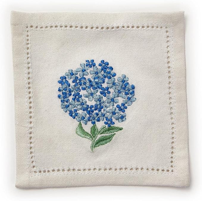 Two's Company Hydrangea Set of 6 Hemstitch Cocktail Napkins w/Hand Embroidered Details | Amazon (US)