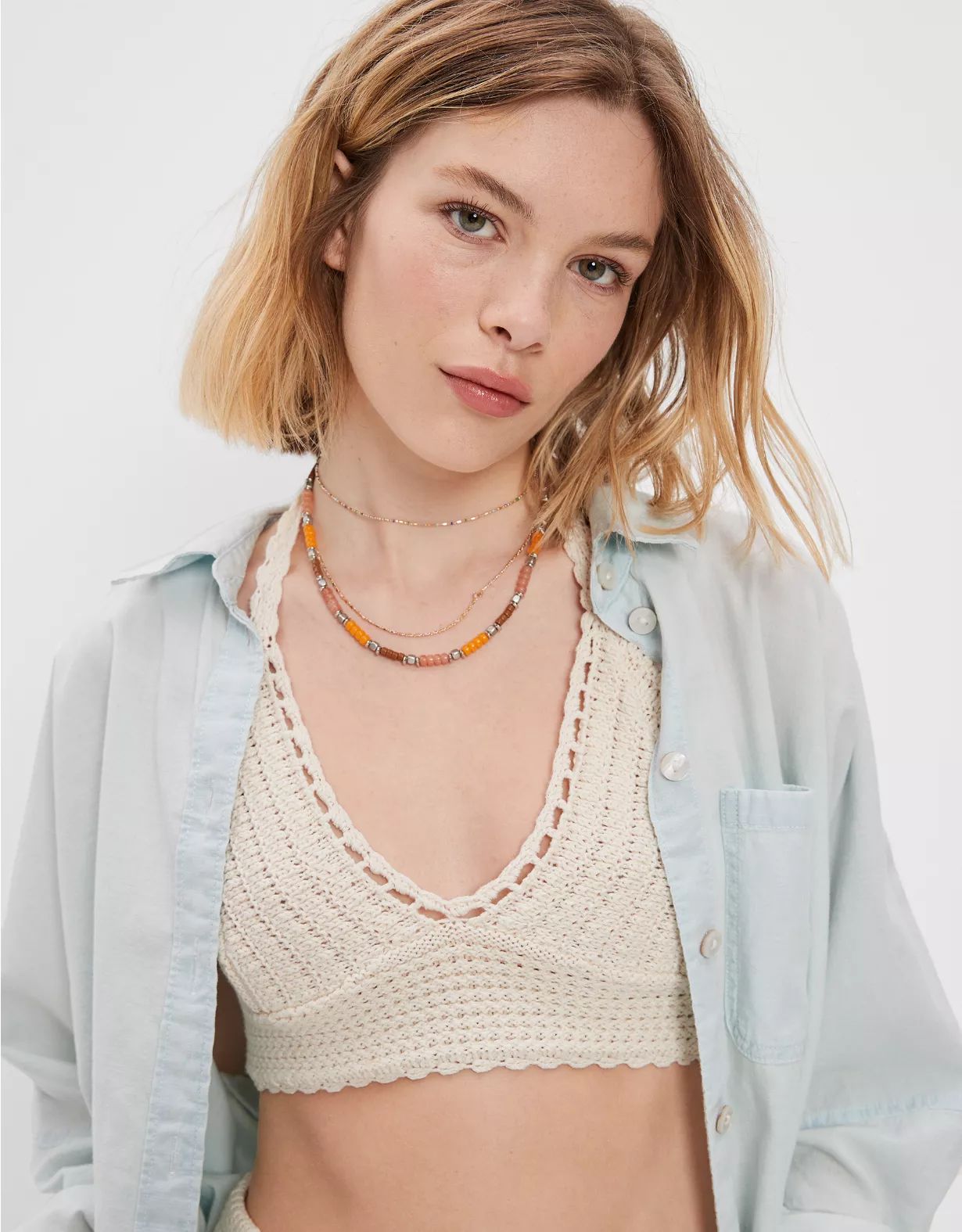AE Super Cropped Crochet Halter Top | American Eagle Outfitters (US & CA)