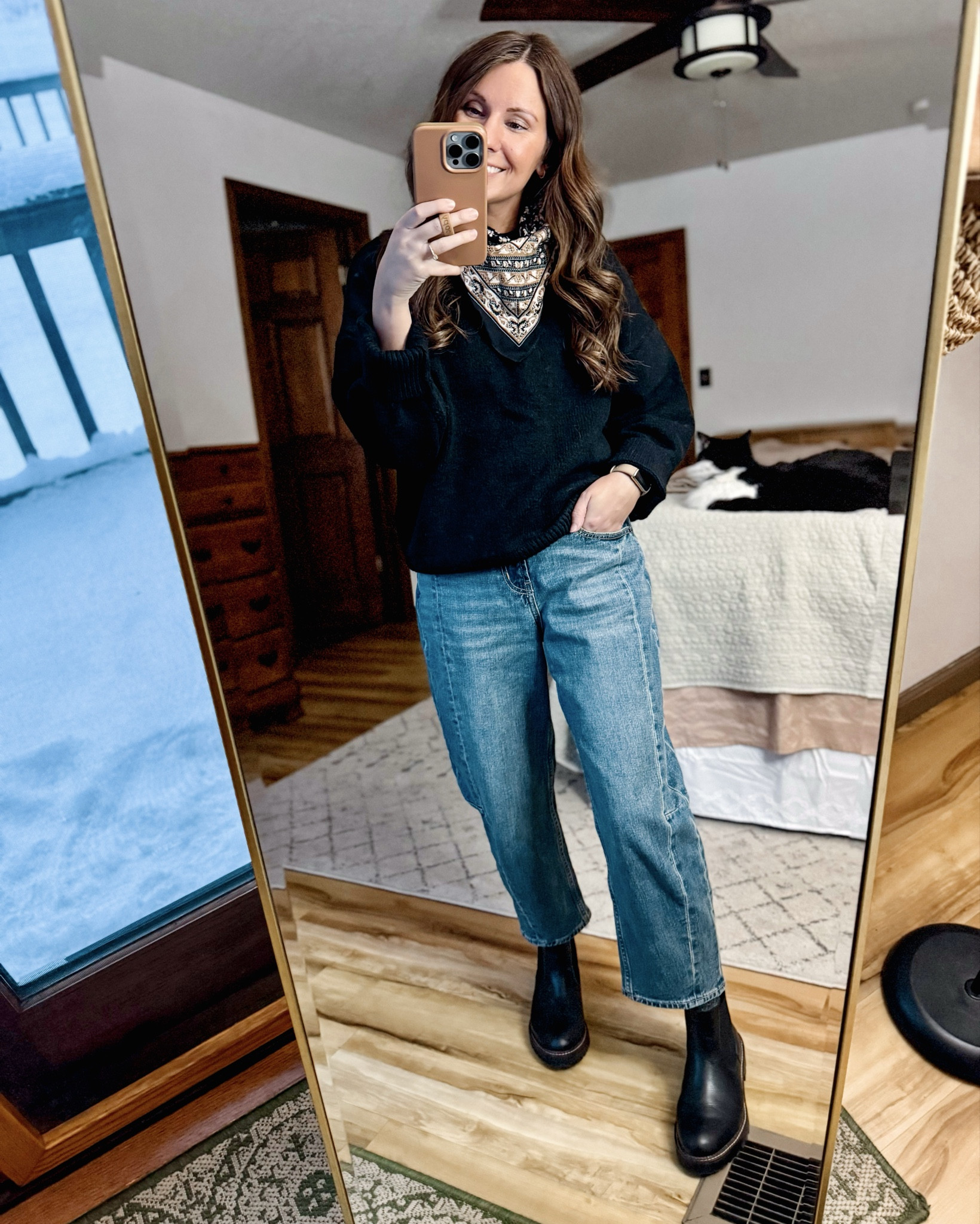Wearing small in my tee, xs in my sweater (black), and 0 petite in my barrel jeans. My boots are size 6.5

My scarf is sold out so linked similar ones!

#LTKgrwm #LTKPetite #LTKootd
