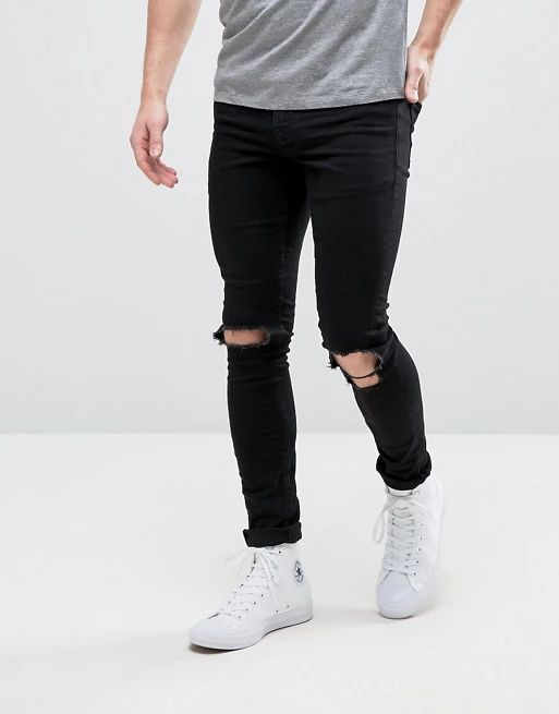 Hoxton Denim – Hautenge schwarze Jeans mit Knien im Used-Look | Asos DE