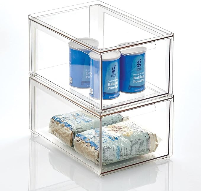 mDesign Plastic Pantry Organization and Storage Bin w/Pull Out Drawer - Stackable Kitchen Supplie... | Amazon (US)