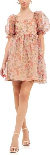 Floral Puff Sleeve Babydoll Minidress | Nordstrom