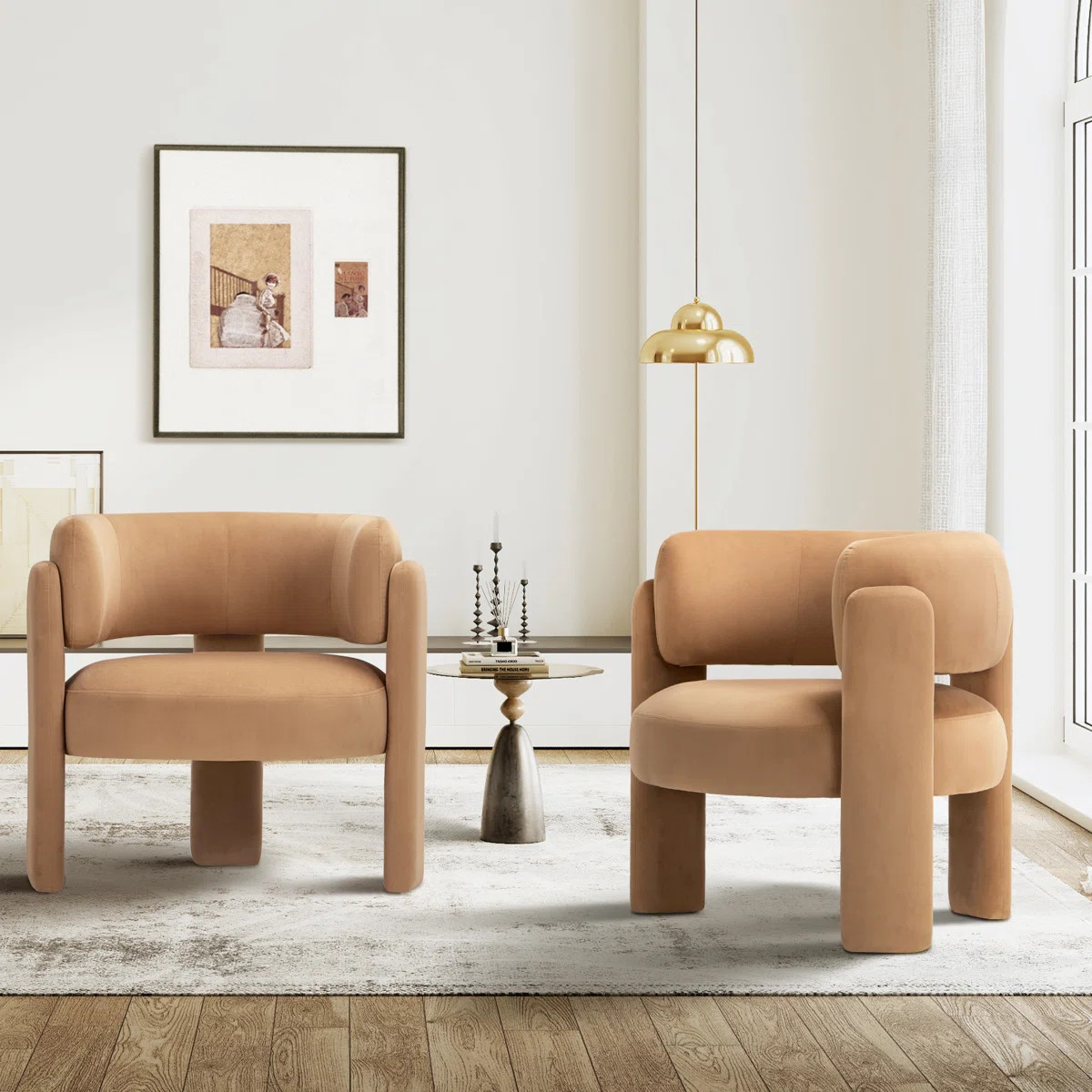 33" Wide Modern Velvet Upholstered 3-Legs Accent Chair (Set of 2) | Wayfair North America