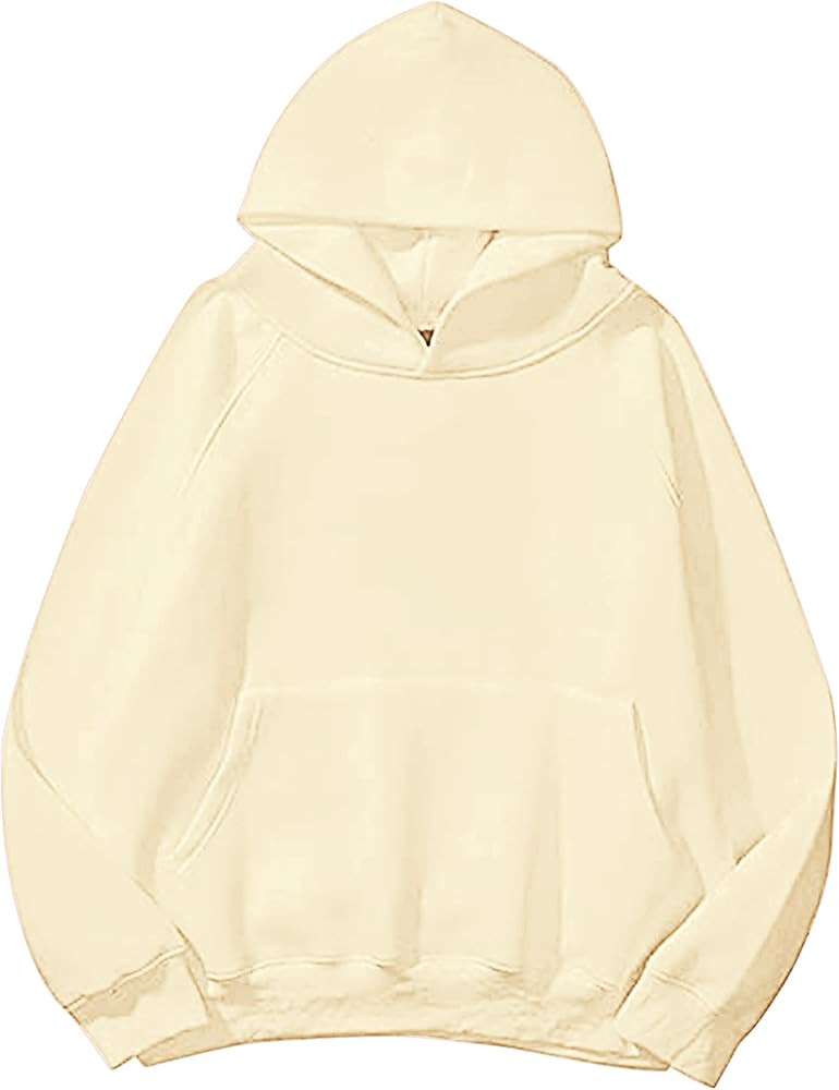 Lauweion Women Solid Basic Fleece Letter Loose Hoodie Sweatshirt Long Sleeve Kangaroo Pocket Drop... | Amazon (US)