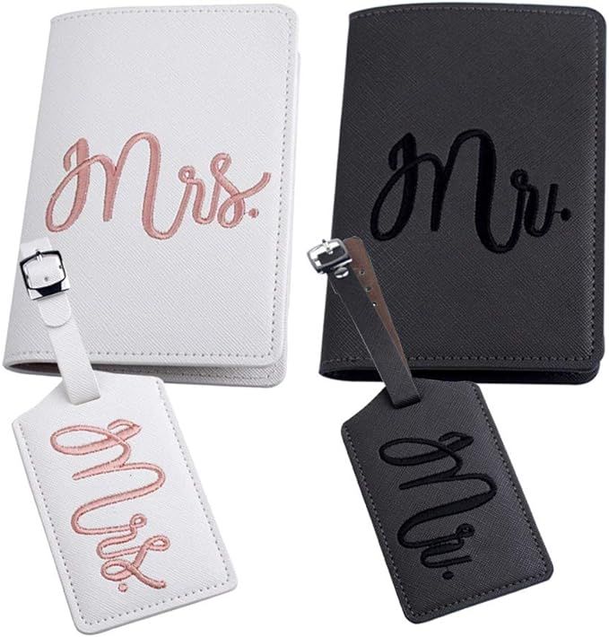 Mr and mrs passport covers and luggage tags gift set，Honeymoon embroidery Travel Luggage Tags P... | Amazon (US)
