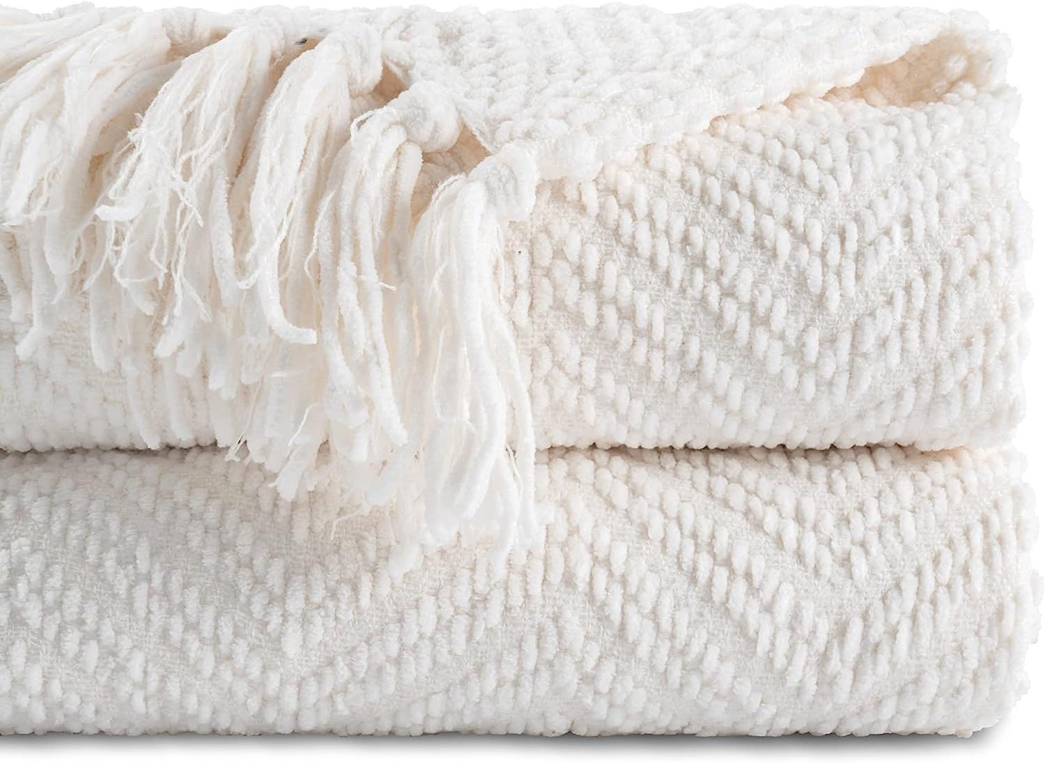 BATTILO HOME White Throw Blanket for Couch, Knit Woven Blanket Versatile for Chair, Super Soft Wa... | Amazon (US)