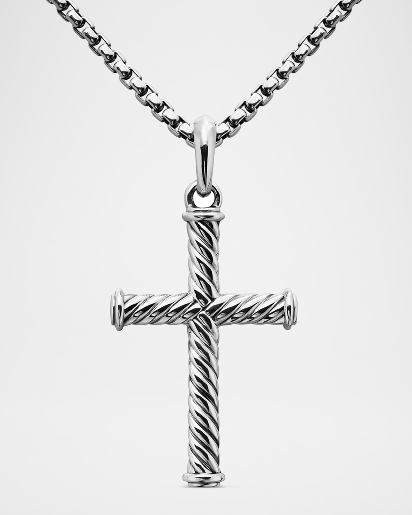 Men's Cable Cross Pendant in Silver, 35mm | Neiman Marcus