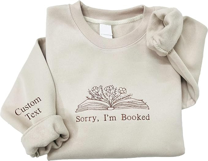 Chillever Personalized Embroidered Sorry I'm Booked Sweatshirt - Bookish Bookworm, For Women | Amazon (US)
