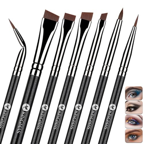 KINGMAS 7pcs Eyeliner Brush Set, Angled Flat Gel Eye Liner Makeup Brushes, Ultra Thin Liner Brush, Fine Point Eyeliner Brushes for Women Girls | Amazon (US)