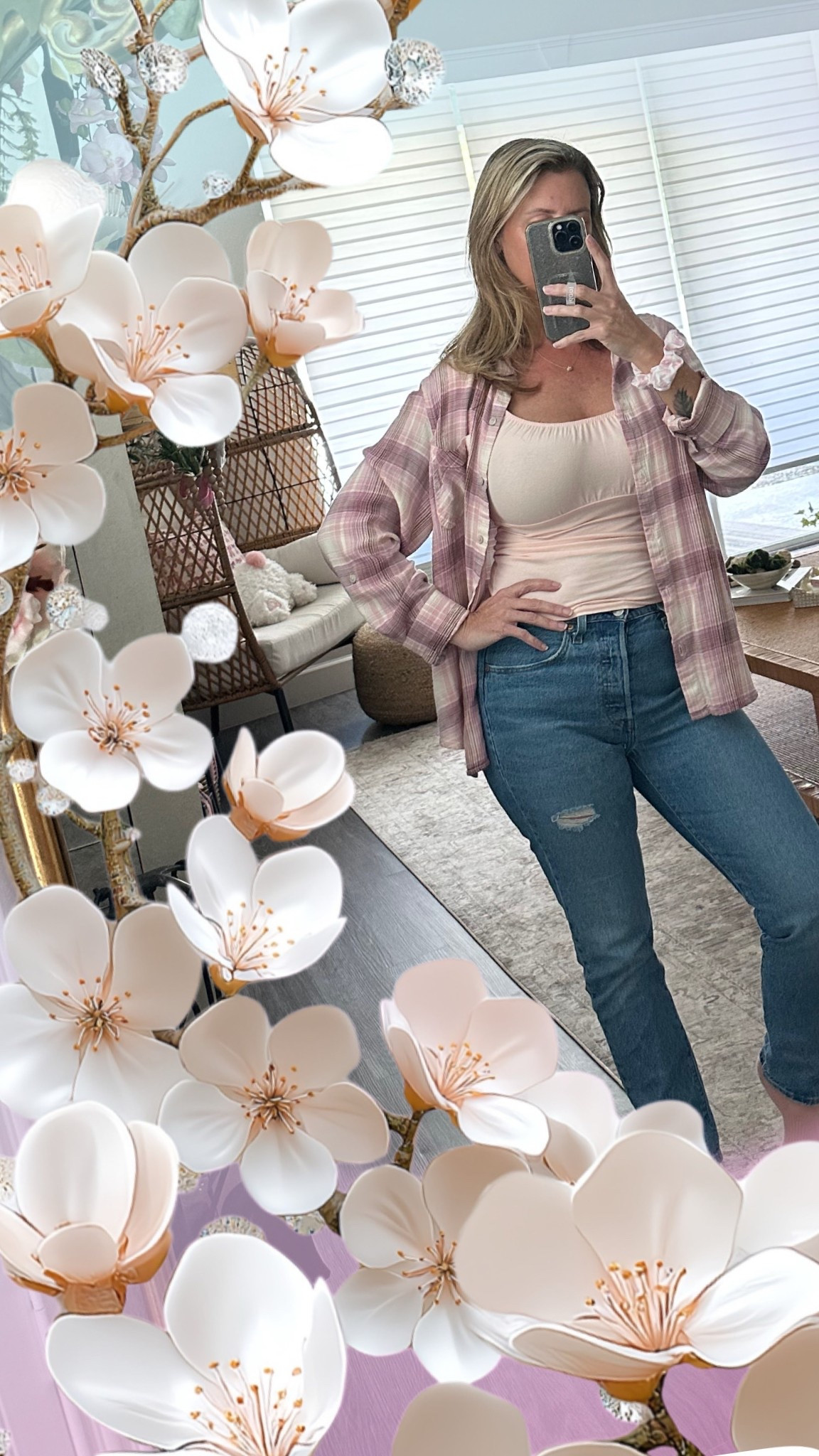 Love these jeans so much my fave ever, the flannel was 3 at Walmart on clearance a couple of months ago. Pink has become my fave color with cream and brown. #jeans #pink #levis #501 #denim #springstyle 

#LTKOver40 #LTKSpringSale #LTKStyleTip