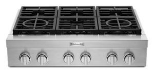 Stainless Steel KitchenAid® 36'' 6-Burner Commercial-Style Gas Rangetop KCGC506JSS | KitchenAid | KitchenAid