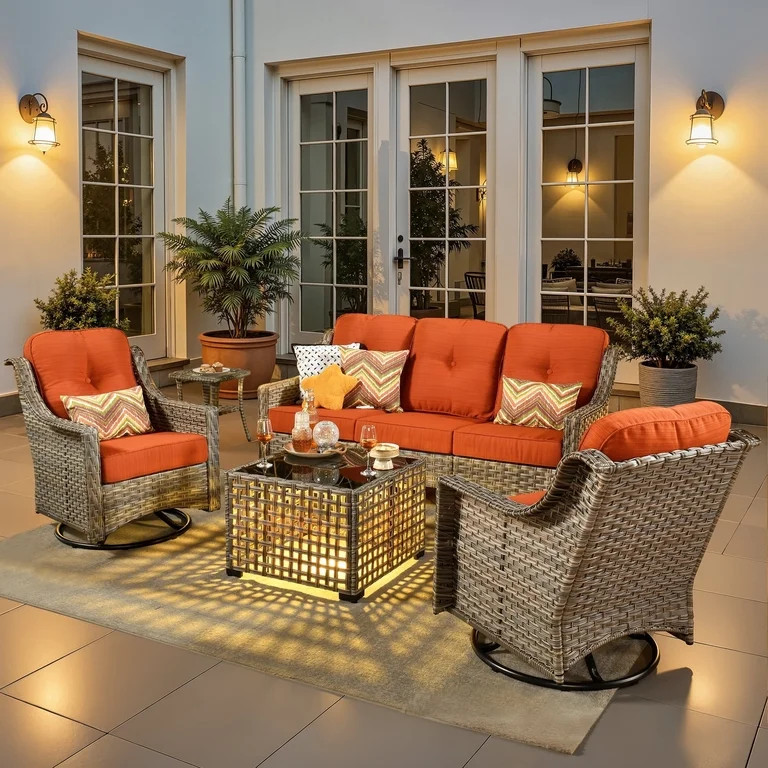 Ovios 5 Pieces Outdoor Patio Furniture Set High-Back Rattan Wicker Conversation Set Outdoor Secti... | Walmart (US)