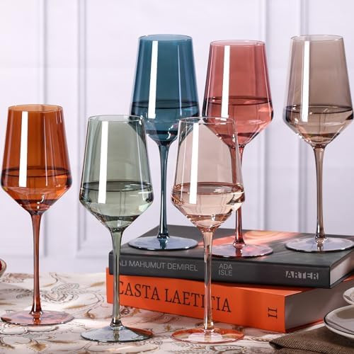 Colored Wine Glasses Set of 6-15 oz Hand-blown Lead-free Crystal - Birthday Wedding Housewarming ... | Amazon (US)